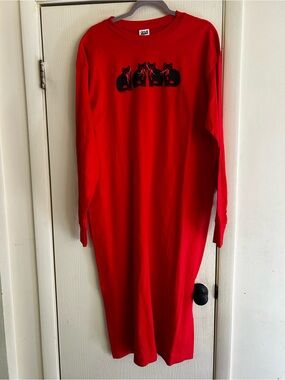VTG Lazy Sunday Catcore Lover Screen Print Maxi Nightgown Sleep Long Sleeve L